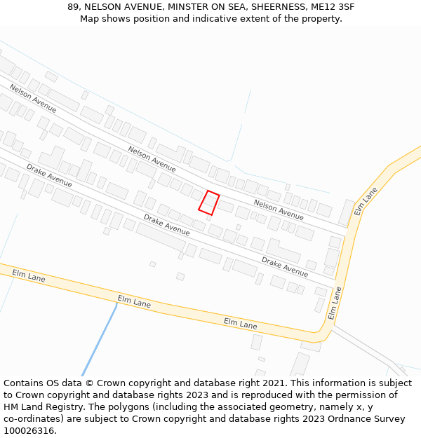 89, NELSON AVENUE, MINSTER ON SEA, SHEERNESS, ME12 3SF: Location map and indicative extent of plot