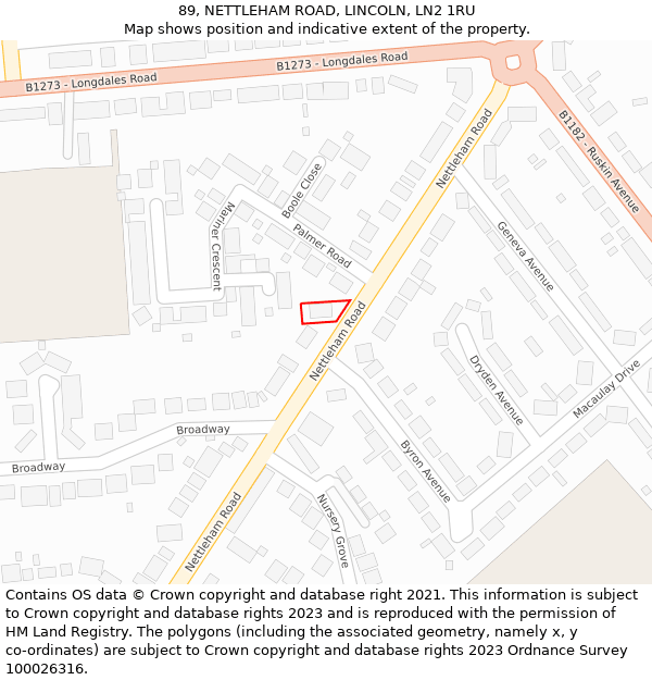 89, NETTLEHAM ROAD, LINCOLN, LN2 1RU: Location map and indicative extent of plot