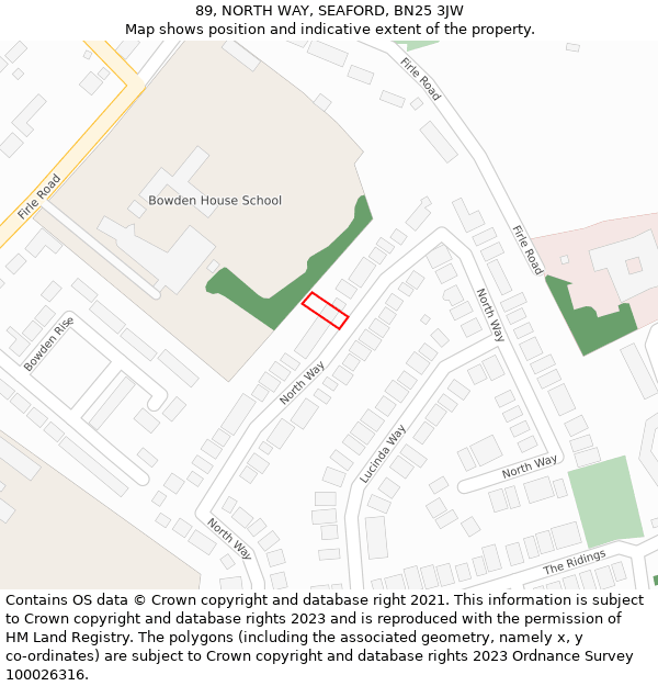 89, NORTH WAY, SEAFORD, BN25 3JW: Location map and indicative extent of plot