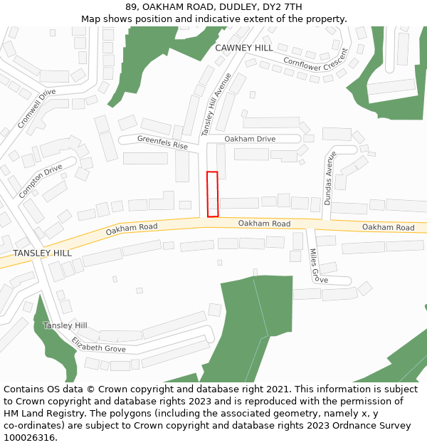 89, OAKHAM ROAD, DUDLEY, DY2 7TH: Location map and indicative extent of plot