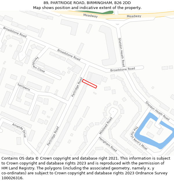 89, PARTRIDGE ROAD, BIRMINGHAM, B26 2DD: Location map and indicative extent of plot