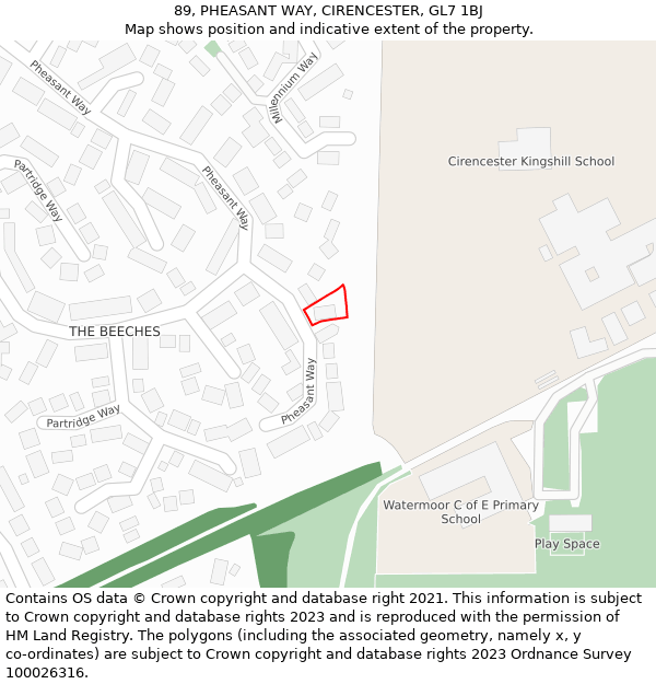 89, PHEASANT WAY, CIRENCESTER, GL7 1BJ: Location map and indicative extent of plot