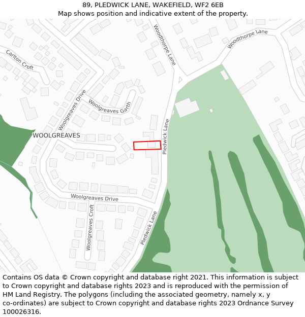 89, PLEDWICK LANE, WAKEFIELD, WF2 6EB: Location map and indicative extent of plot