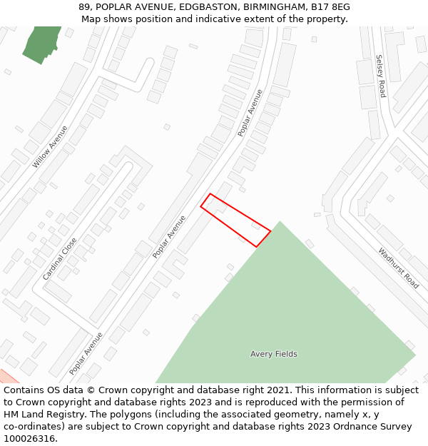 89, POPLAR AVENUE, EDGBASTON, BIRMINGHAM, B17 8EG: Location map and indicative extent of plot