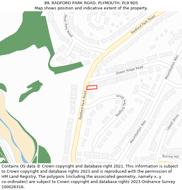 89, RADFORD PARK ROAD, PLYMOUTH, PL9 9DS: Location map and indicative extent of plot