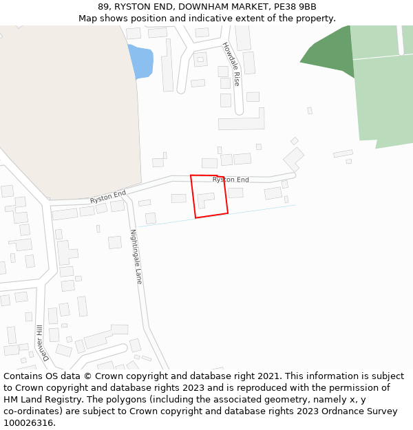 89, RYSTON END, DOWNHAM MARKET, PE38 9BB: Location map and indicative extent of plot