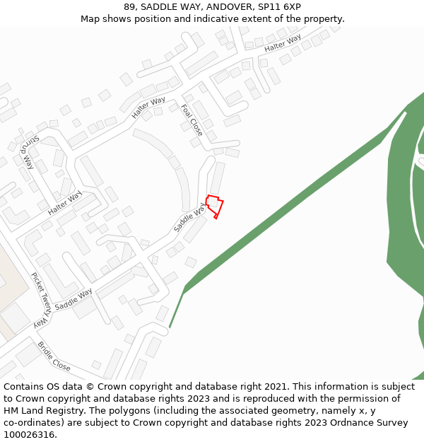 89, SADDLE WAY, ANDOVER, SP11 6XP: Location map and indicative extent of plot