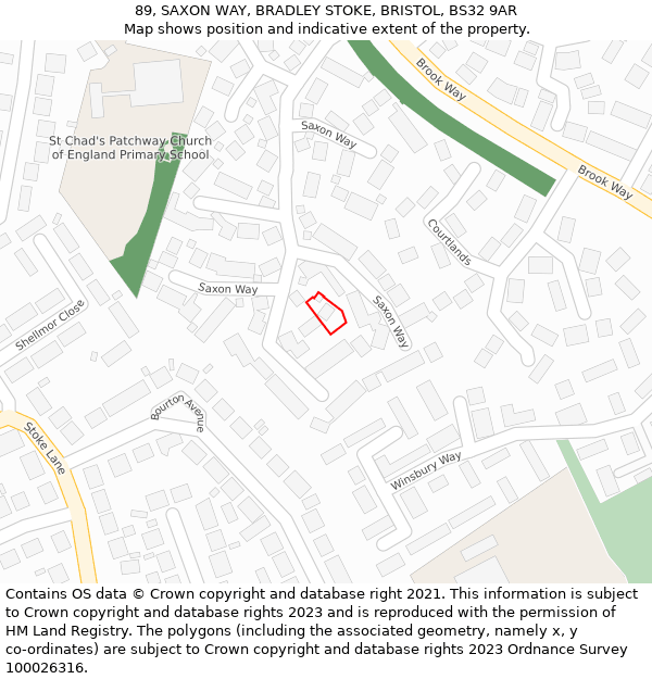 89, SAXON WAY, BRADLEY STOKE, BRISTOL, BS32 9AR: Location map and indicative extent of plot