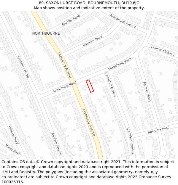 89, SAXONHURST ROAD, BOURNEMOUTH, BH10 6JG: Location map and indicative extent of plot