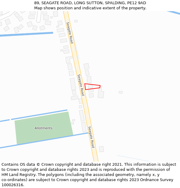 89, SEAGATE ROAD, LONG SUTTON, SPALDING, PE12 9AD: Location map and indicative extent of plot