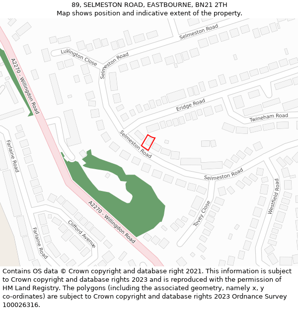 89, SELMESTON ROAD, EASTBOURNE, BN21 2TH: Location map and indicative extent of plot