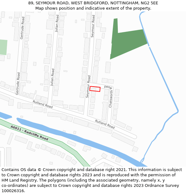 89, SEYMOUR ROAD, WEST BRIDGFORD, NOTTINGHAM, NG2 5EE: Location map and indicative extent of plot