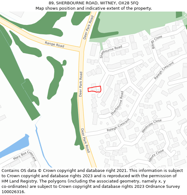89, SHERBOURNE ROAD, WITNEY, OX28 5FQ: Location map and indicative extent of plot