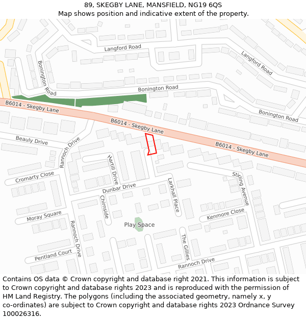 89, SKEGBY LANE, MANSFIELD, NG19 6QS: Location map and indicative extent of plot