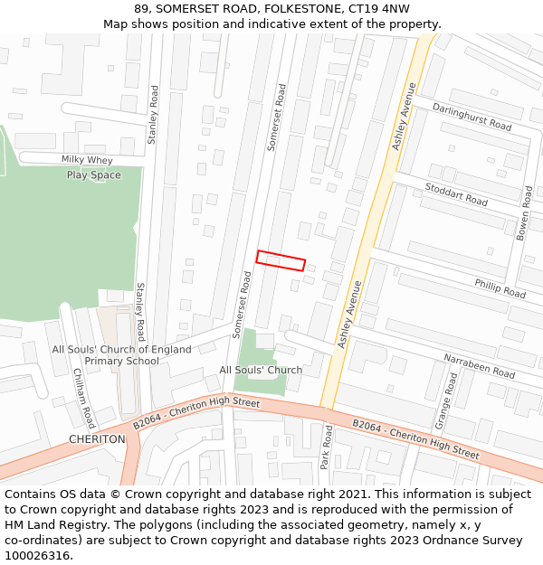 89, SOMERSET ROAD, FOLKESTONE, CT19 4NW: Location map and indicative extent of plot