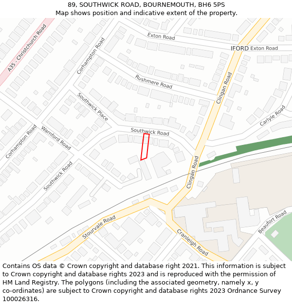 89, SOUTHWICK ROAD, BOURNEMOUTH, BH6 5PS: Location map and indicative extent of plot