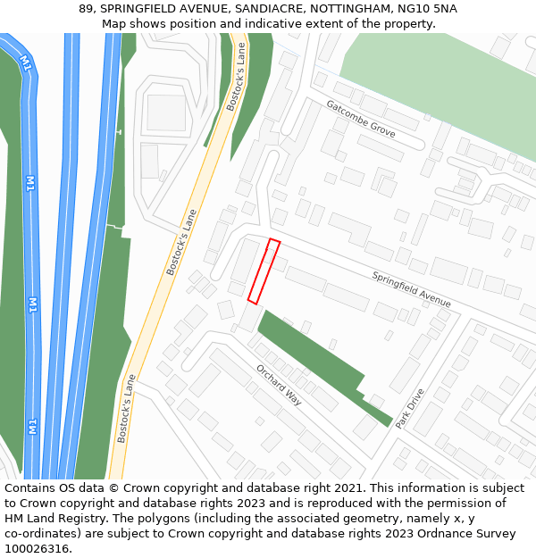 89, SPRINGFIELD AVENUE, SANDIACRE, NOTTINGHAM, NG10 5NA: Location map and indicative extent of plot