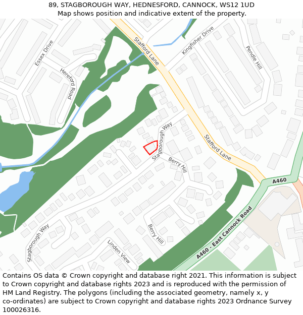 89, STAGBOROUGH WAY, HEDNESFORD, CANNOCK, WS12 1UD: Location map and indicative extent of plot