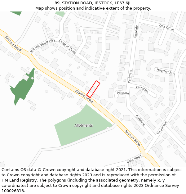 89, STATION ROAD, IBSTOCK, LE67 6JL: Location map and indicative extent of plot