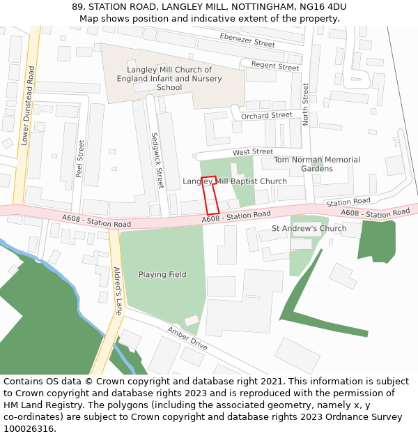 89, STATION ROAD, LANGLEY MILL, NOTTINGHAM, NG16 4DU: Location map and indicative extent of plot