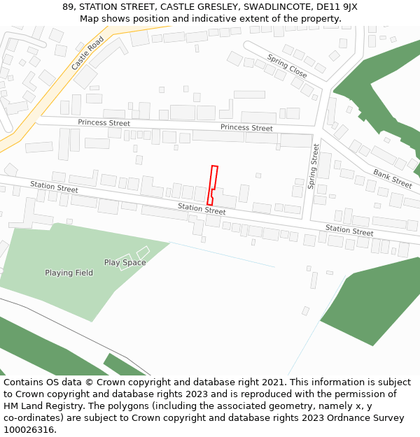 89, STATION STREET, CASTLE GRESLEY, SWADLINCOTE, DE11 9JX: Location map and indicative extent of plot