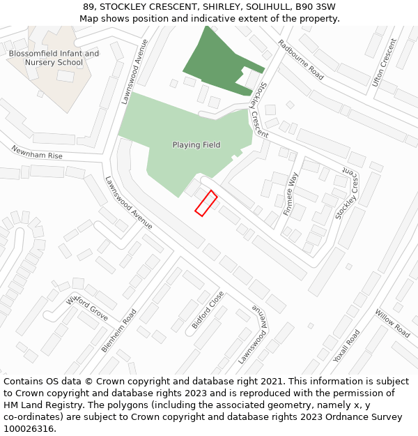 89, STOCKLEY CRESCENT, SHIRLEY, SOLIHULL, B90 3SW: Location map and indicative extent of plot