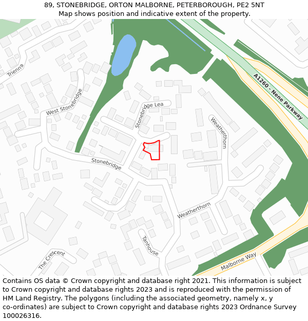 89, STONEBRIDGE, ORTON MALBORNE, PETERBOROUGH, PE2 5NT: Location map and indicative extent of plot