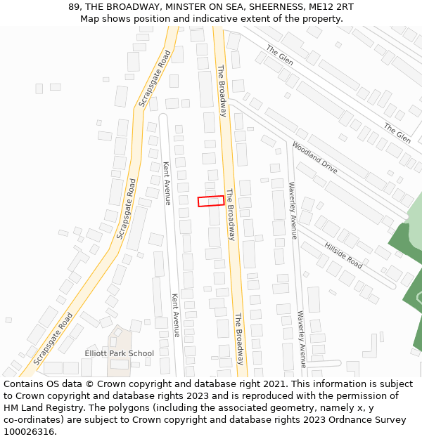 89, THE BROADWAY, MINSTER ON SEA, SHEERNESS, ME12 2RT: Location map and indicative extent of plot