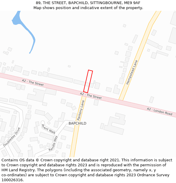 89, THE STREET, BAPCHILD, SITTINGBOURNE, ME9 9AF: Location map and indicative extent of plot