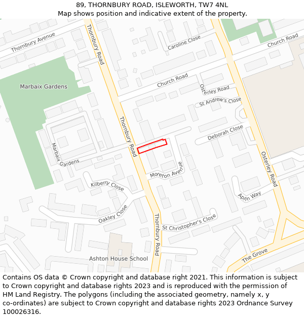 89, THORNBURY ROAD, ISLEWORTH, TW7 4NL: Location map and indicative extent of plot