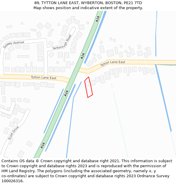 89, TYTTON LANE EAST, WYBERTON, BOSTON, PE21 7TD: Location map and indicative extent of plot