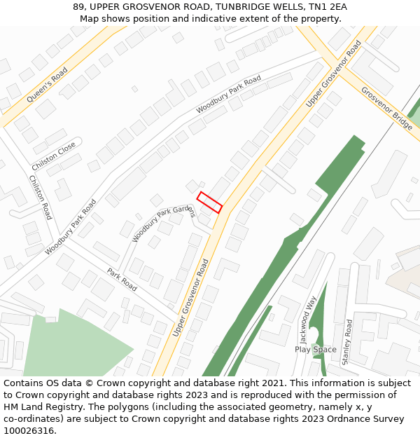 89, UPPER GROSVENOR ROAD, TUNBRIDGE WELLS, TN1 2EA: Location map and indicative extent of plot