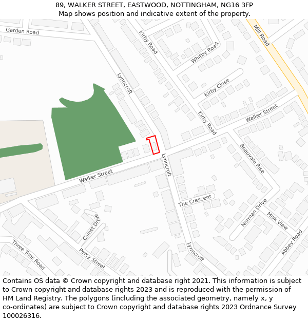 89, WALKER STREET, EASTWOOD, NOTTINGHAM, NG16 3FP: Location map and indicative extent of plot