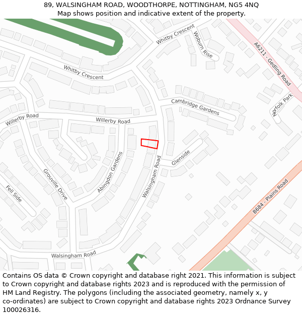 89, WALSINGHAM ROAD, WOODTHORPE, NOTTINGHAM, NG5 4NQ: Location map and indicative extent of plot