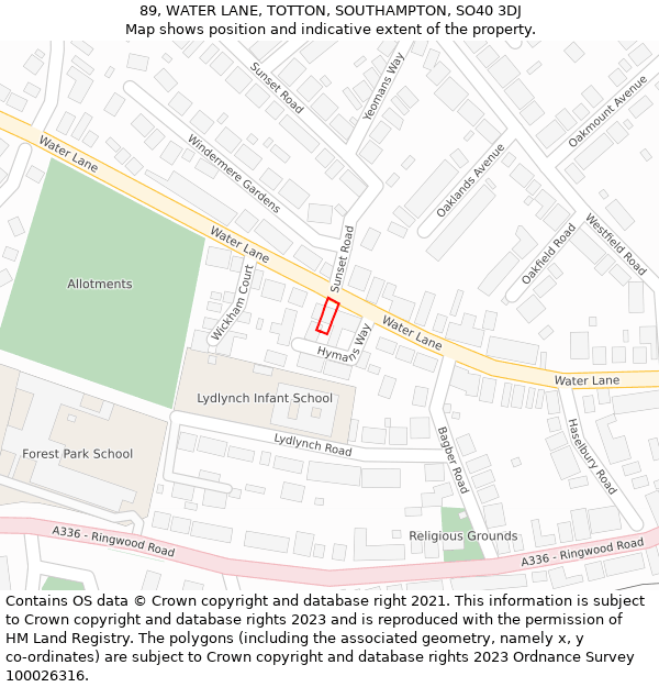 89, WATER LANE, TOTTON, SOUTHAMPTON, SO40 3DJ: Location map and indicative extent of plot