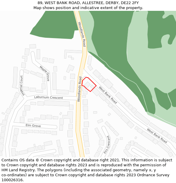89, WEST BANK ROAD, ALLESTREE, DERBY, DE22 2FY: Location map and indicative extent of plot