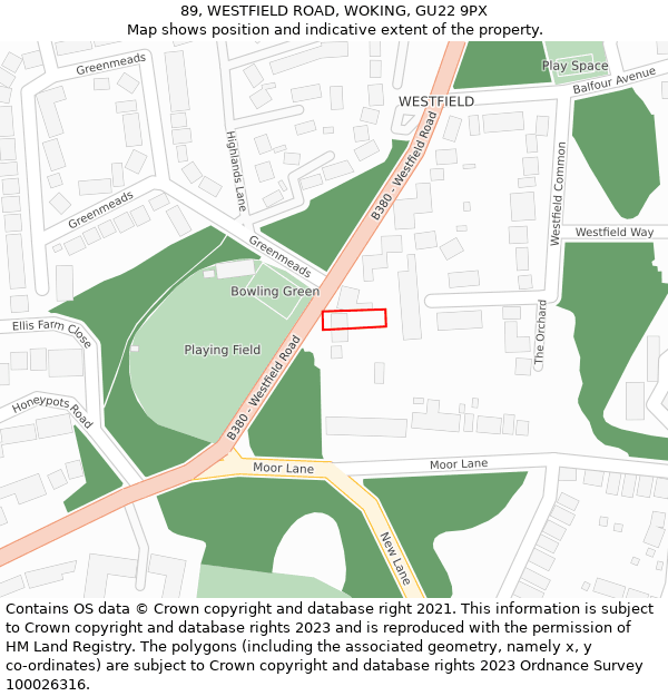 89, WESTFIELD ROAD, WOKING, GU22 9PX: Location map and indicative extent of plot
