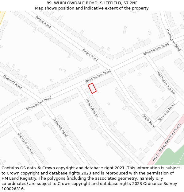 89, WHIRLOWDALE ROAD, SHEFFIELD, S7 2NF: Location map and indicative extent of plot