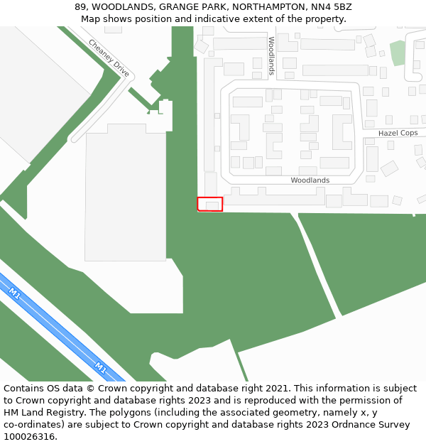 89, WOODLANDS, GRANGE PARK, NORTHAMPTON, NN4 5BZ: Location map and indicative extent of plot
