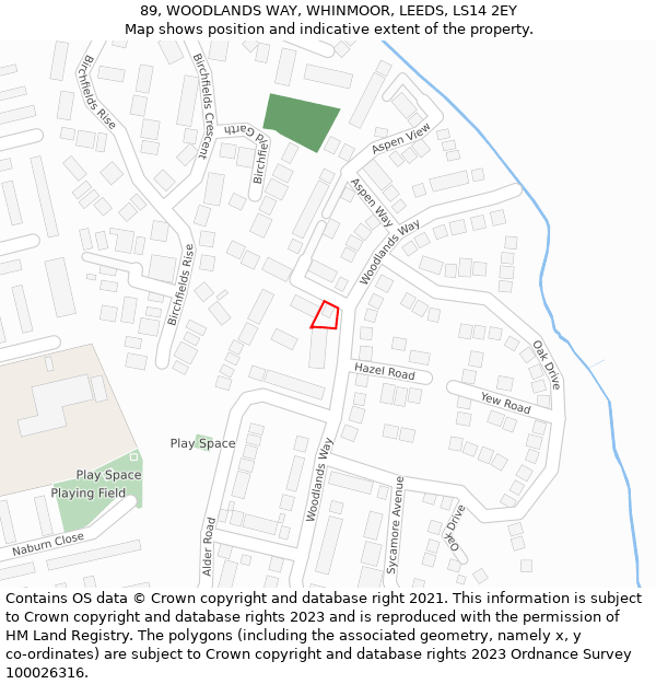 89, WOODLANDS WAY, WHINMOOR, LEEDS, LS14 2EY: Location map and indicative extent of plot