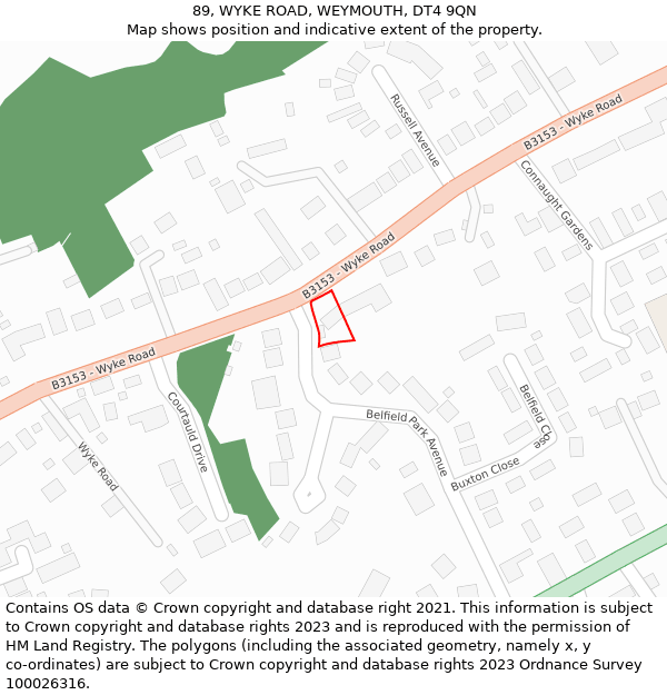 89, WYKE ROAD, WEYMOUTH, DT4 9QN: Location map and indicative extent of plot