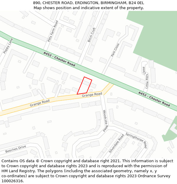 890, CHESTER ROAD, ERDINGTON, BIRMINGHAM, B24 0EL: Location map and indicative extent of plot