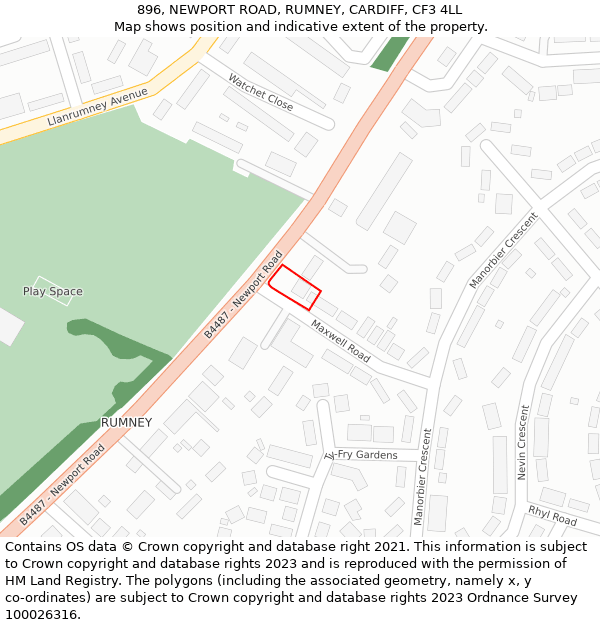 896, NEWPORT ROAD, RUMNEY, CARDIFF, CF3 4LL: Location map and indicative extent of plot