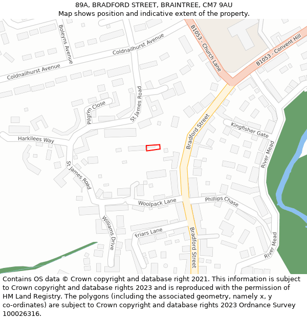 89A, BRADFORD STREET, BRAINTREE, CM7 9AU: Location map and indicative extent of plot