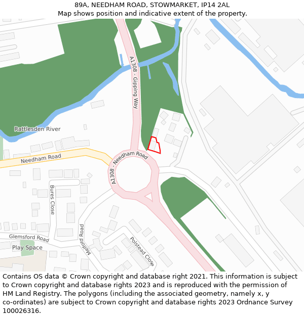 89A, NEEDHAM ROAD, STOWMARKET, IP14 2AL: Location map and indicative extent of plot