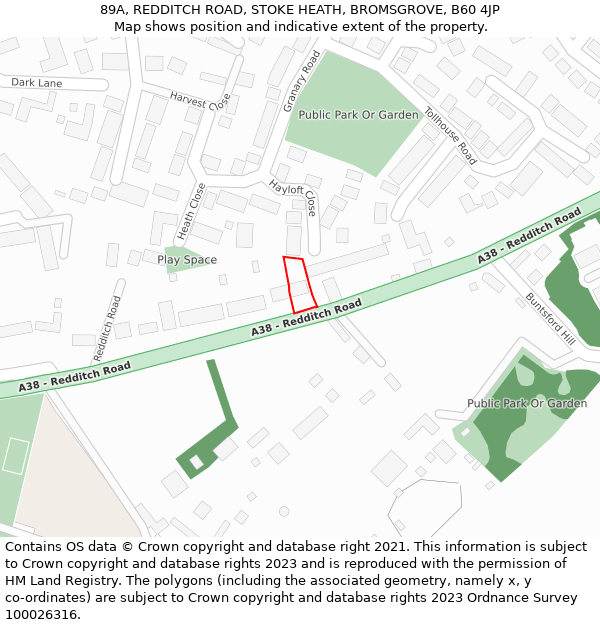 89A, REDDITCH ROAD, STOKE HEATH, BROMSGROVE, B60 4JP: Location map and indicative extent of plot