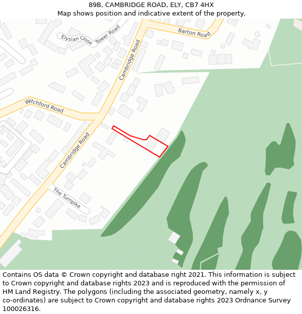 89B, CAMBRIDGE ROAD, ELY, CB7 4HX: Location map and indicative extent of plot