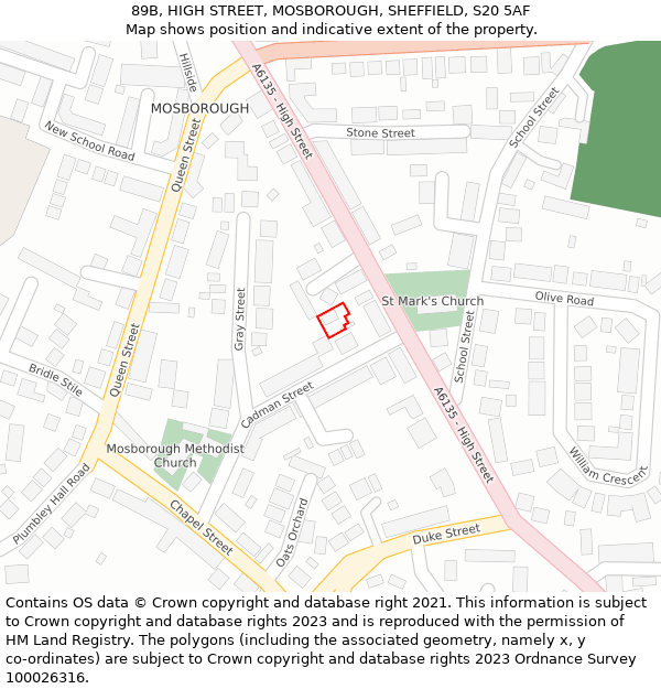 89B, HIGH STREET, MOSBOROUGH, SHEFFIELD, S20 5AF: Location map and indicative extent of plot