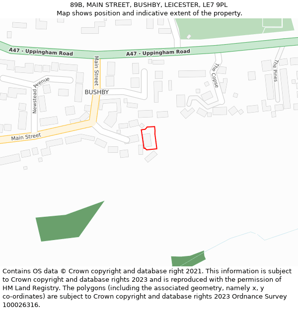 89B, MAIN STREET, BUSHBY, LEICESTER, LE7 9PL: Location map and indicative extent of plot