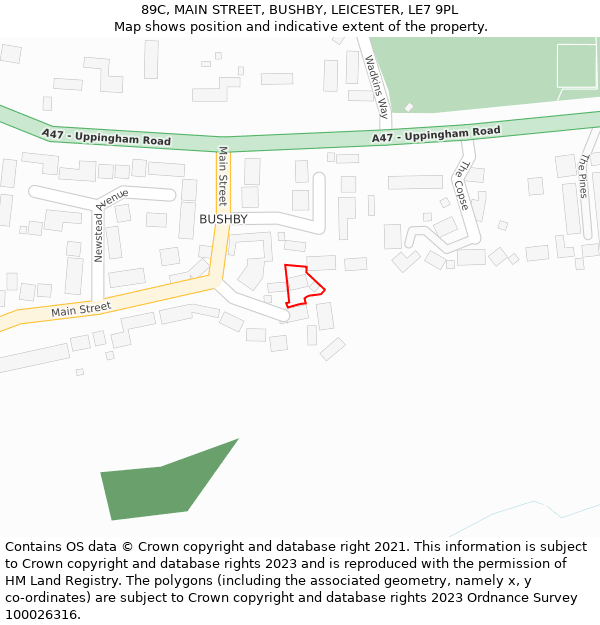 89C, MAIN STREET, BUSHBY, LEICESTER, LE7 9PL: Location map and indicative extent of plot